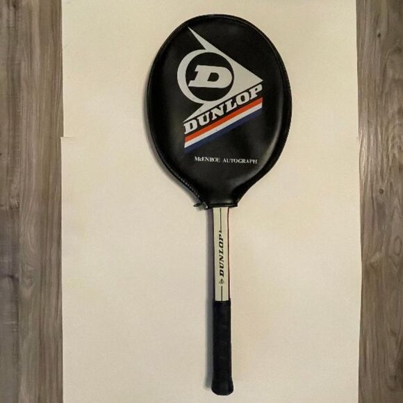 Vintage John McEnroe Dunlop Autograph Wooden Tennis Racquet with Original Cover - Picture 4 of 12